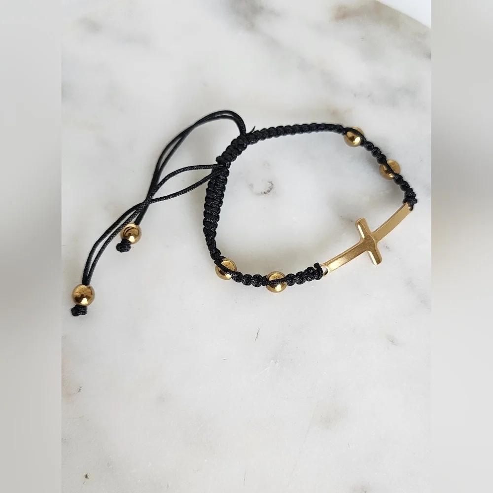 Black and Stailess Steel Cross Bracelet